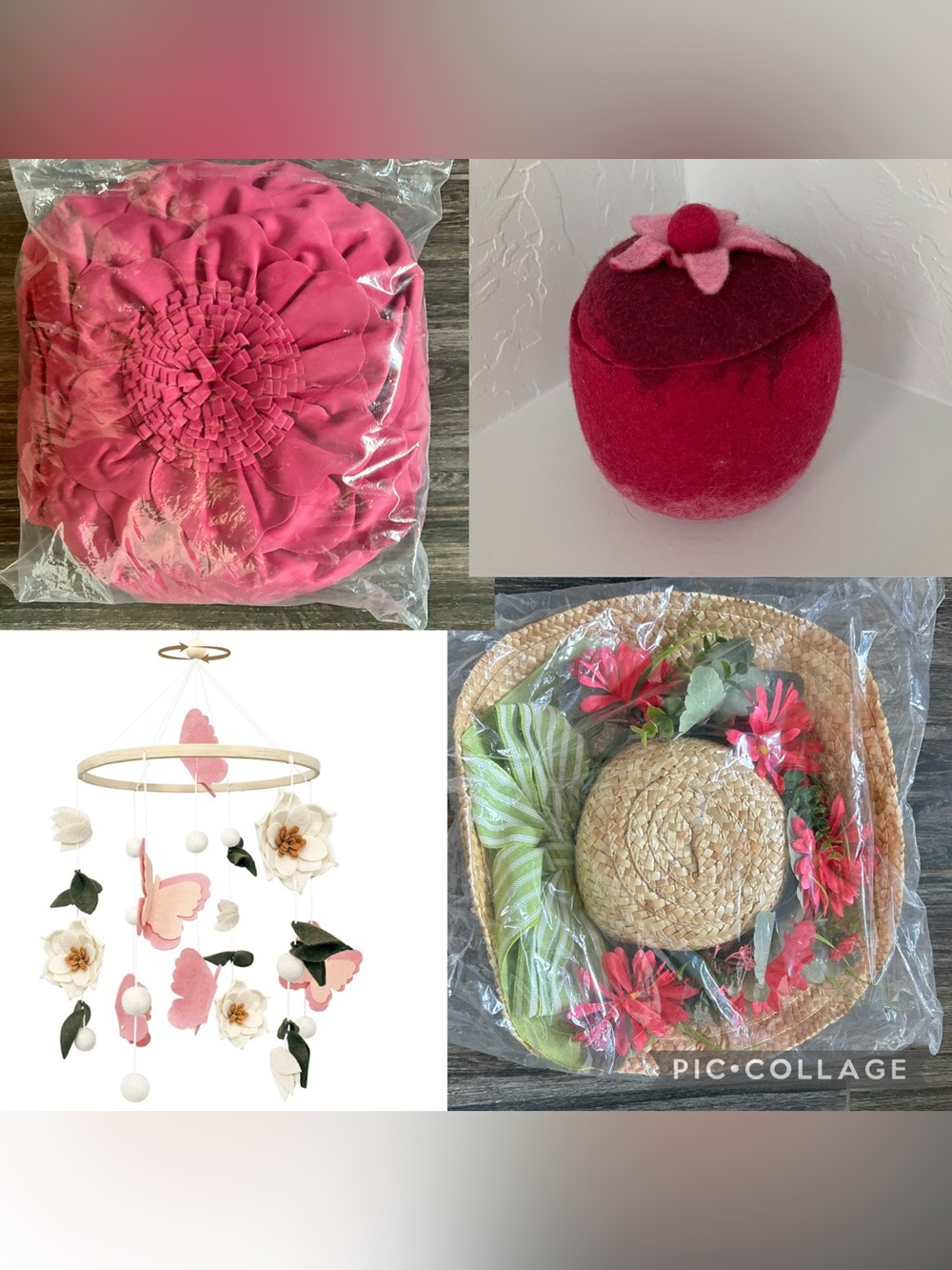 Girls Toddler Baby Bedroom nursery Decor lot Pink boho Mobile Flower Pillow